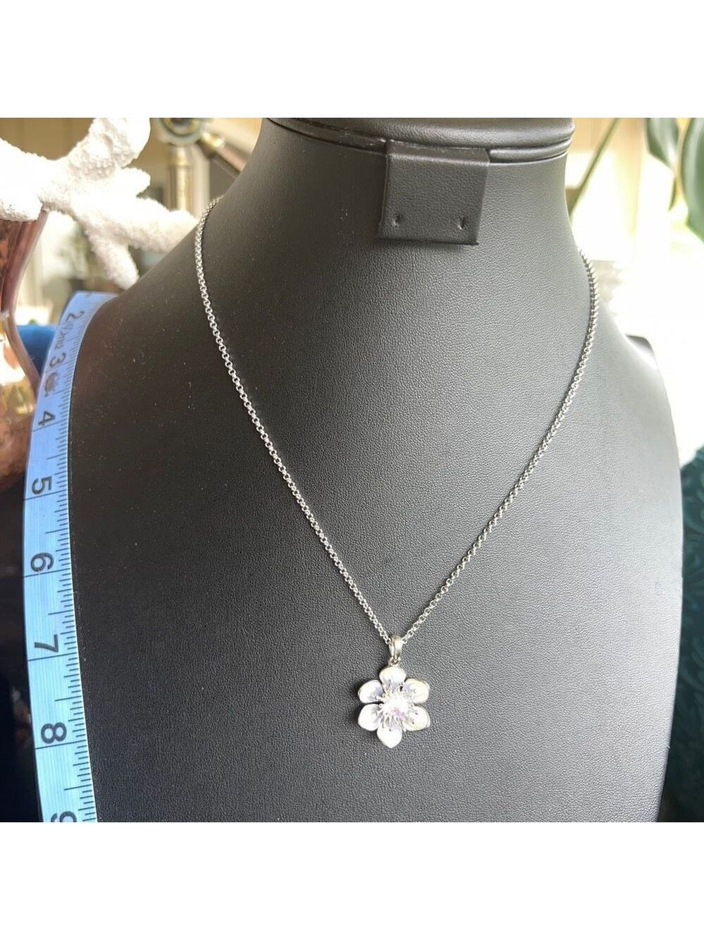 Eternal Bloom Necklace Silver Enamel Clear Faceted Swarovski Crystal - Picture 5 of 9